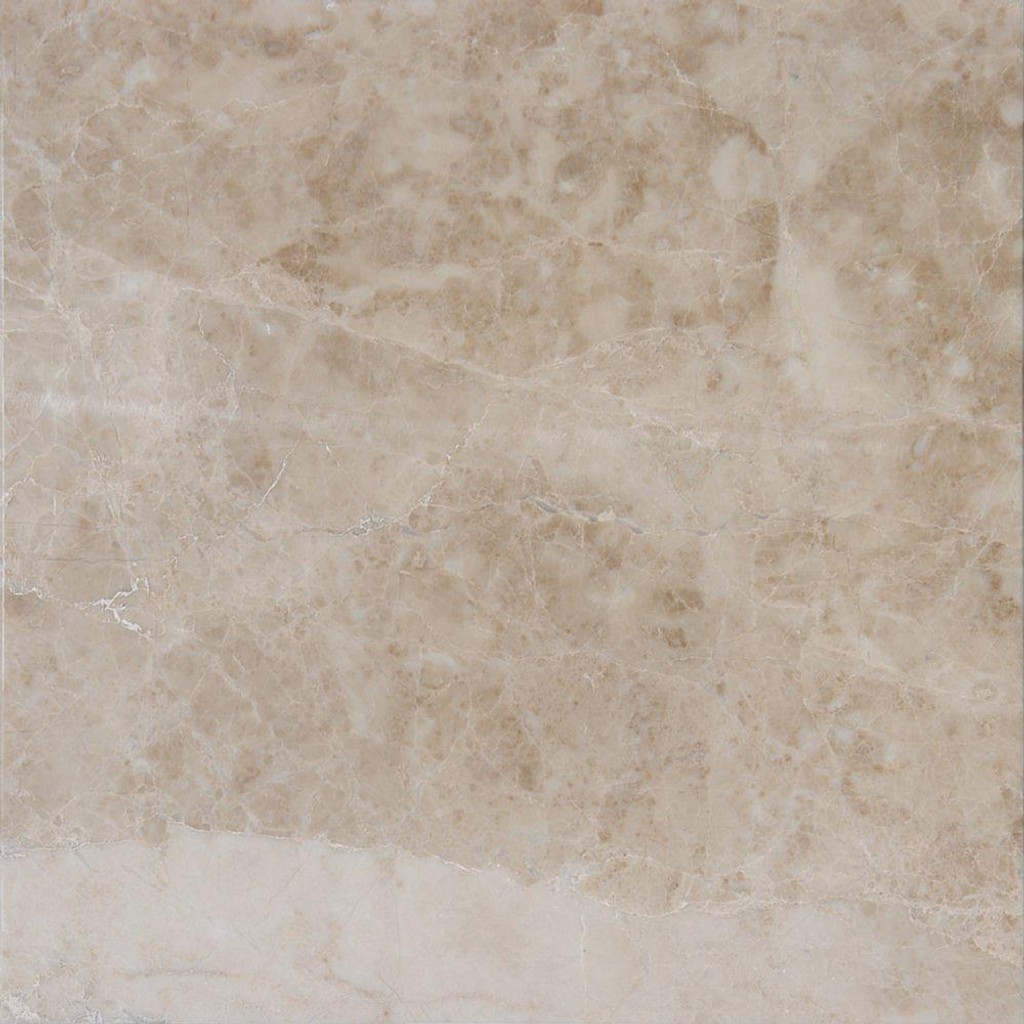a Crema Cappuccino marble countertop surface that features sections of beige, ivory, and tan throughout