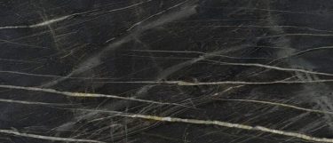 a Belvedere quartzite countertop surface that features dramatic gold veins over the deep jet background