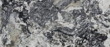 an Azul Aran quartz countertop surface that features white, gray, and black tones