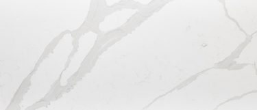 a Calacatta Luccia quartz countertop surface that features vivid gray veining pattern over the white background