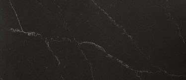 a Broadway Black quartz countertop surface that features long delicate veining details in white over the dramatic deep black background