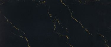 a woodcroft quartz countertop surface with deep black base and gold veining throughout