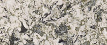 a sherwood quartz countertop surface that features swirling patterns of dark green and gray with black specks and swirls