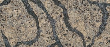 a Langdon quartz countertop surface that features various shades of brown with dark gray veining pattern