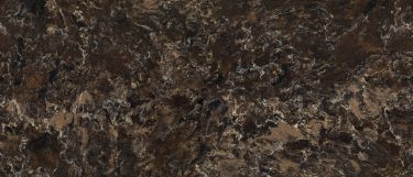 a Laneshaw quartz countertop surface that has a dark design with varying shades of black, brown, and tan