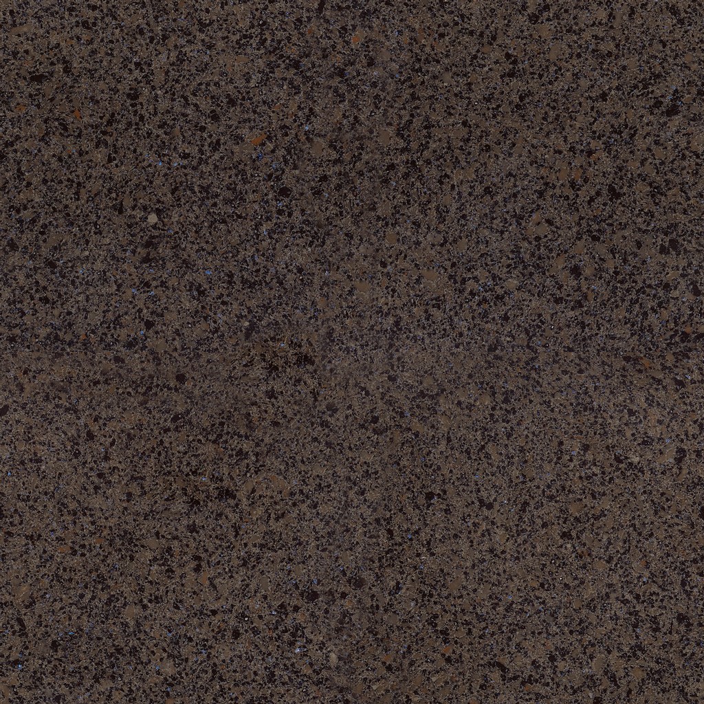 a Henley quartz countertop surface that has brown tones and black mosaic design