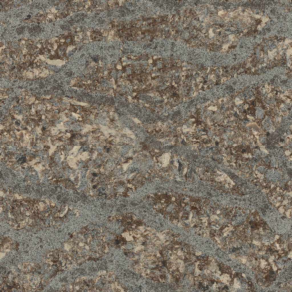 a Helmsley quartz countertop surface that features a combination of cream, gray, and brown veining