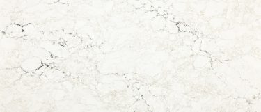 a Dovestone quartz countertop surface that has soft, dove gray and khaki veins over the creamy white background