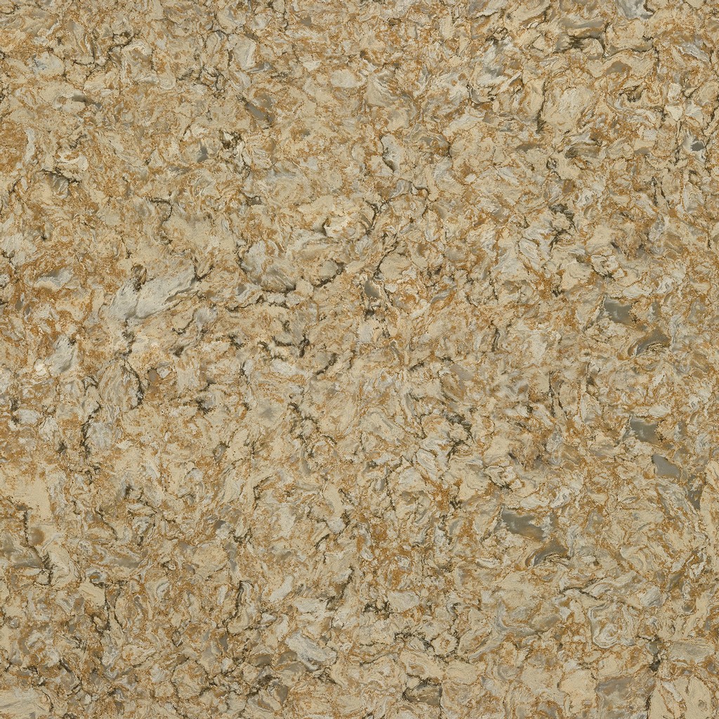a Buckingham quartz countertop surface that features beige and gold tones with veining details