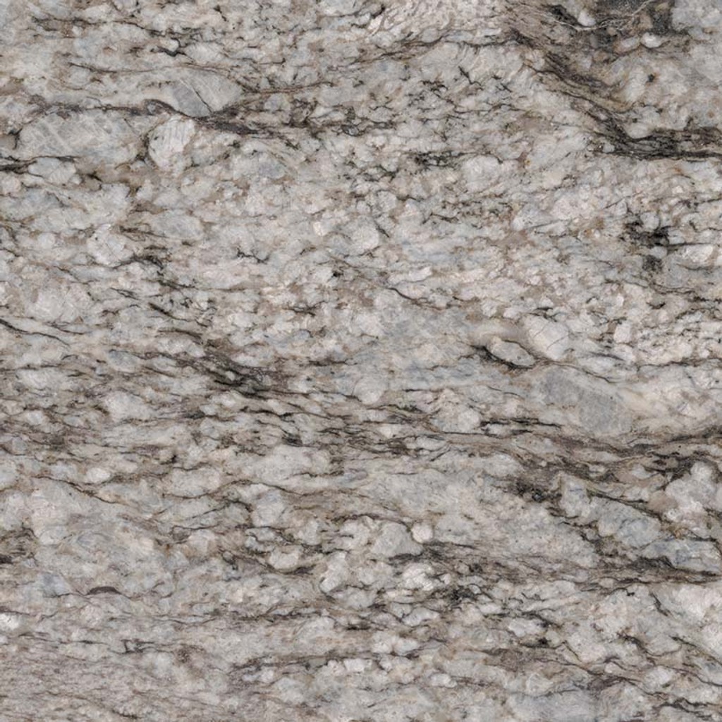 an Azul Celeste granite countertop surface that features swirls of blue, silver, gray, and charcoal