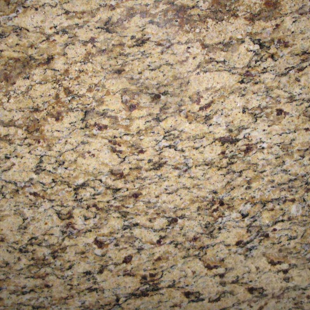 an Amber Yellow granite countertop surface that features warm gold and yellow colors with details of gray and dark brown veins
