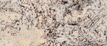 an Alps White granite countertop surface that features rich flecks and black details over the warm white background