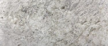 a Delicatos White granite countertop surface that features rich dark veins over the soft white background
