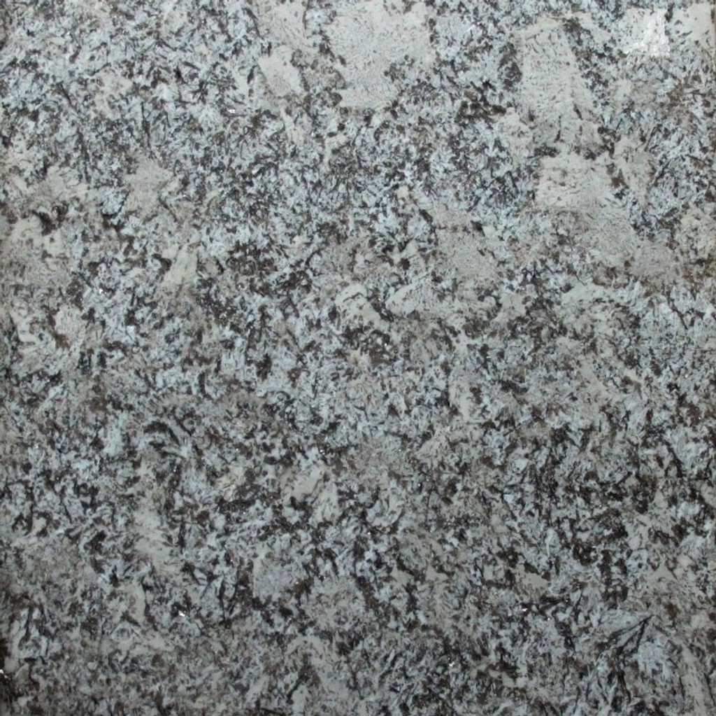 a Bianco Antico granite countertop surface that features warm taupe and pink fleck details over the soft gray background