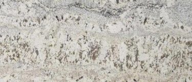 a White Persa granite countertop that features veins of ice-gray and dark brown tones