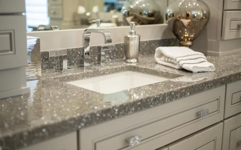 A-gray-colored-speckled-countertop-material-surrounding-a-sink-on-a-bathroom-vanity-1-1024x683